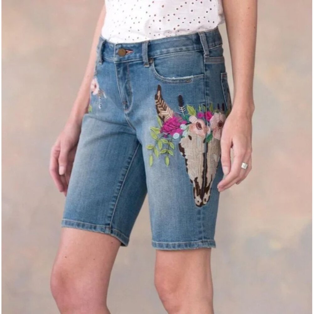 Sundance Shorts 27 Embroidered Denim Bermuda Western Rockabilly Stretch Rare! HT - Picture 4 of 16